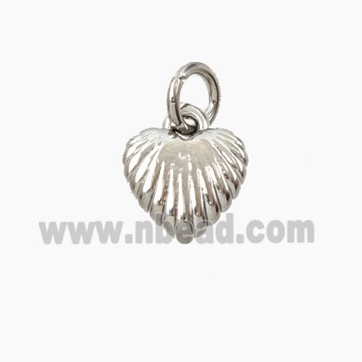 Copper Heart Pendant Ribbed Platinum Plated