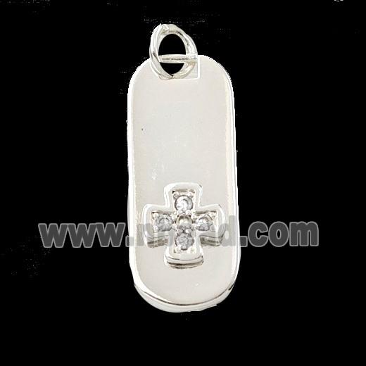 Copper Rectangle Cross Pendant Pave Zirconia Shiny Silver