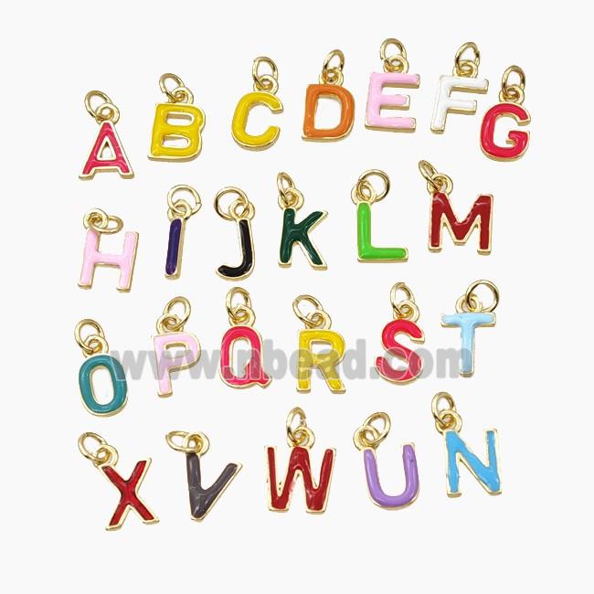 Copper Alphabet Pendant Enamel Gold Plated Mixed Letters