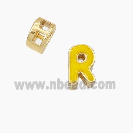 Copper Letter-R Beads Enamel 2Holes Gold Plated