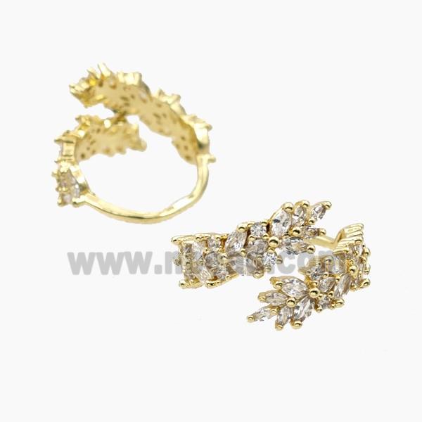 Copper Leaf Rings Pave Zirconia Gold Plated