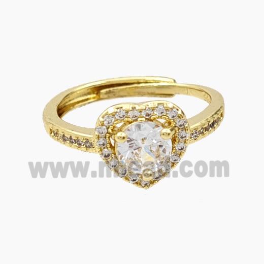 Copper Heart Rings Pave Zirconia Adjustable Gold Plated