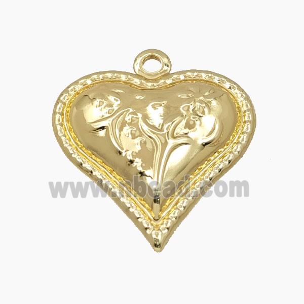 Copper Heart Pendant Flower Gold Plated