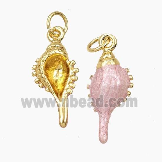 Copper Conch Shell Pendant Pink Enamel Gold Plated