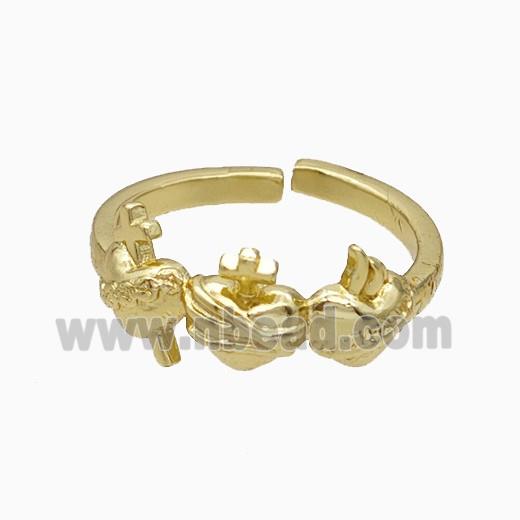 Copper Heart Cross Rings Gold Plated