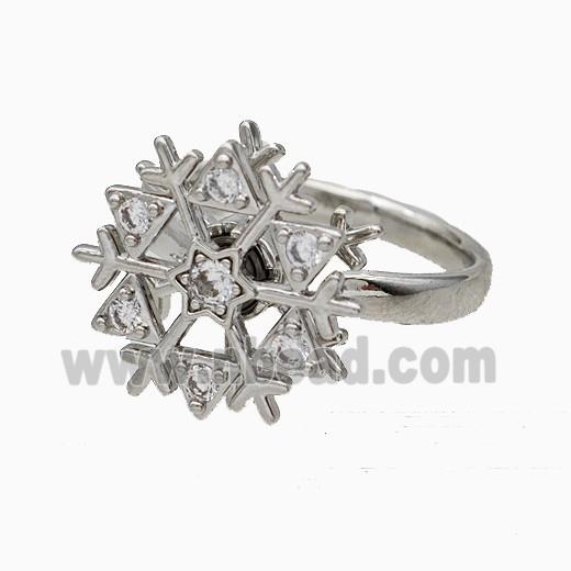 Copper Snowflake Rings Pave Zirconia Rotatable Adjustable Platinum Plated