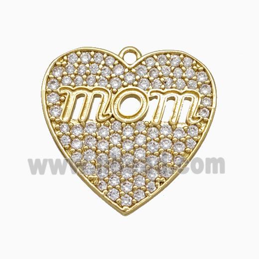 Copper Heart Pendant Pave Zirconia Mom Gold Plated