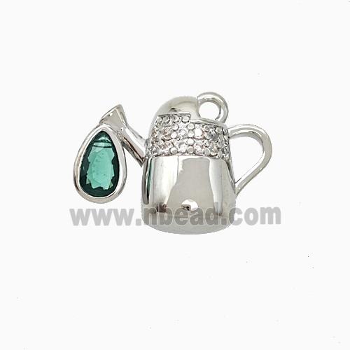 Copper TeaPot Pendant Pave Zirconia Platinum Plated