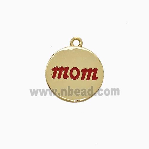 Copper Mom Pendant Circle Red Enamel Gold Plated