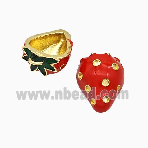 Copper Strawberry Pendant Red Enamel Gold Plated
