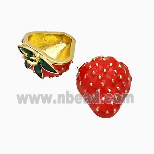 Copper Strawberry Pendant Red Enamel Gold Plated