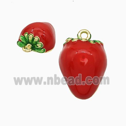 Copper Strawberry Pendant Red Enamel Gold Plated