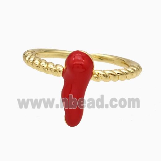 Copper Chili Rings Red Enamel Gold Plated