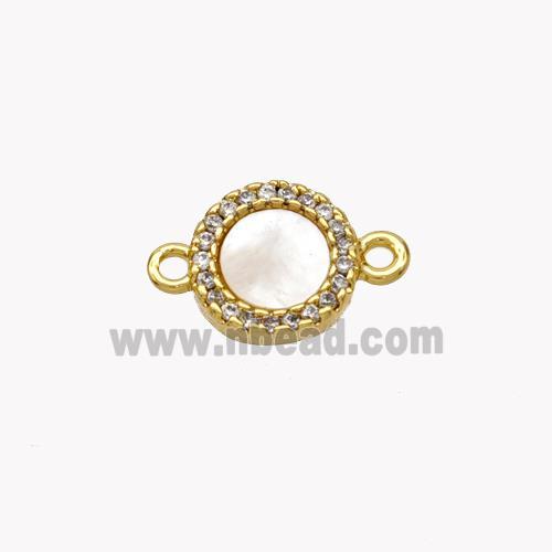 Copper Coin Connector Pave Shell Zirconia 18K Gold Plated