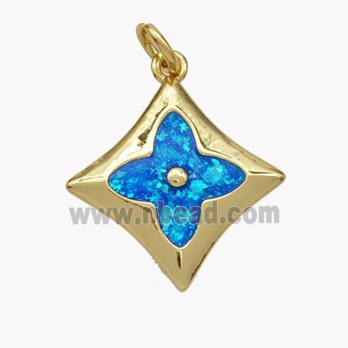 Copper Clover Pendant Pave Fire Opal 18K Gold Plated