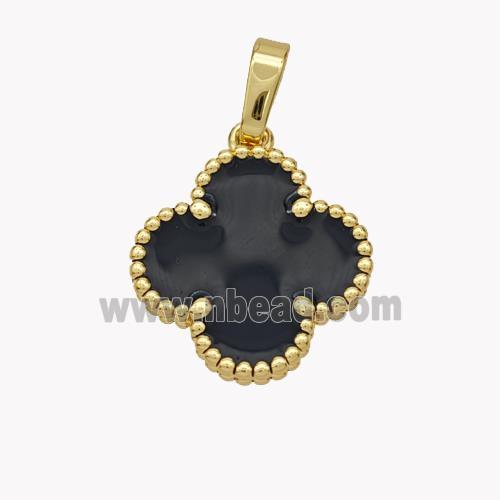 Copper Clover Pendant Black Enamel 18K Gold Plated