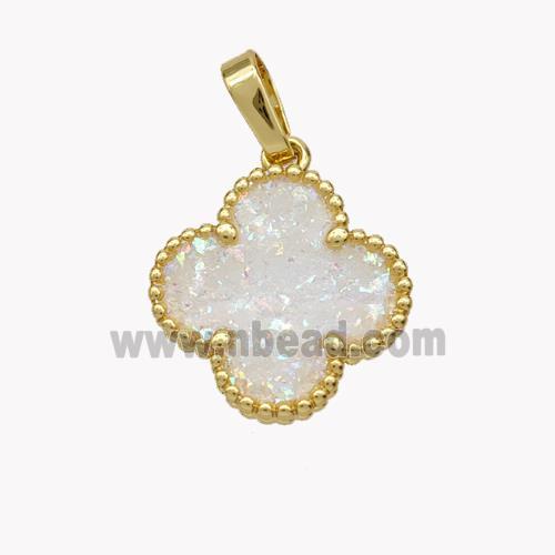 Copper Clover Pendant Pave Fire Opal 18K Gold Plated