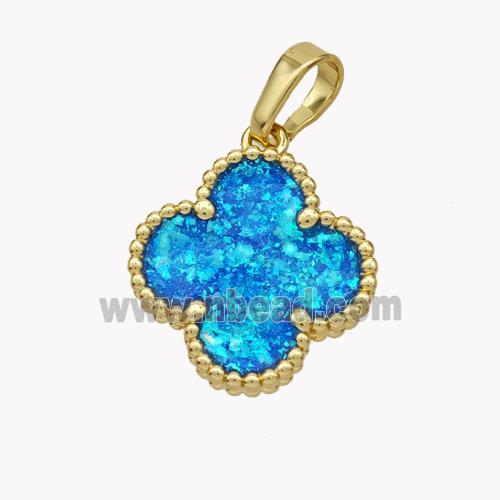 Copper Clover Pendant Pave Fire Opal 18K Gold Plated