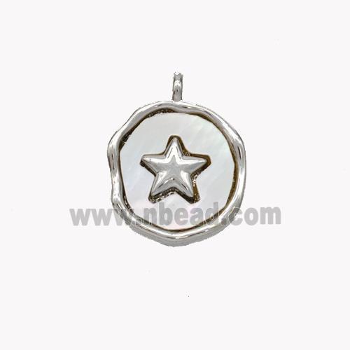 Copper Star Pendant Pave Shell Circle Platinum Plated