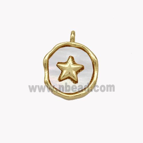 Copper Star Pendant Pave Shell Circle Gold Plated