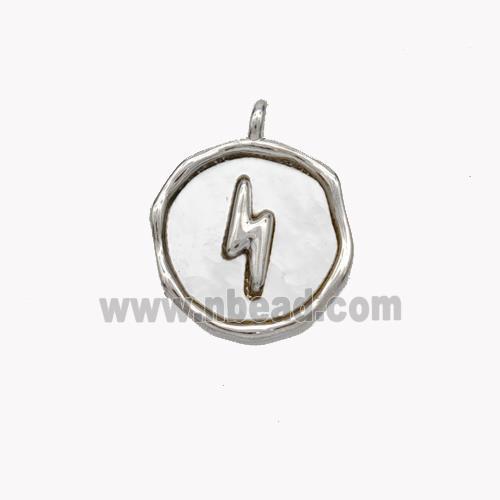 Copper Lightning Pendant Pave Shell Circle Platinum Plated