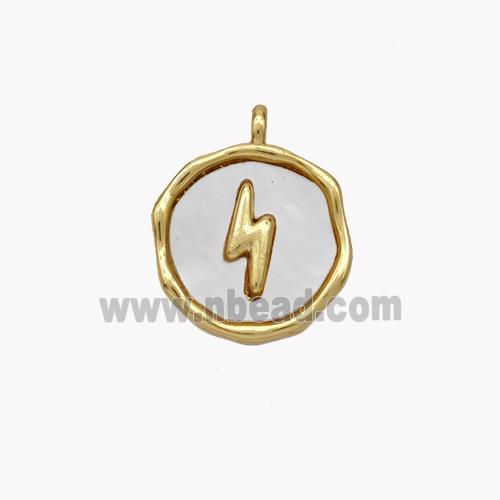 Copper Lightning Pendant Pave Shell Circle Gold Plated