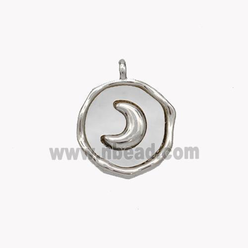 Copper Moon Pendant Pave Shell Circle Platinum Plated