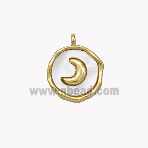 Copper Moon Pendant Pave Shell Circle Gold Plated