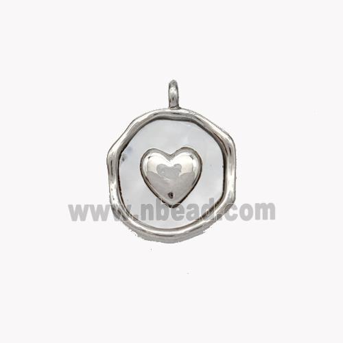 Copper Heart Pendant Pave Shell Circle Platinum Plated