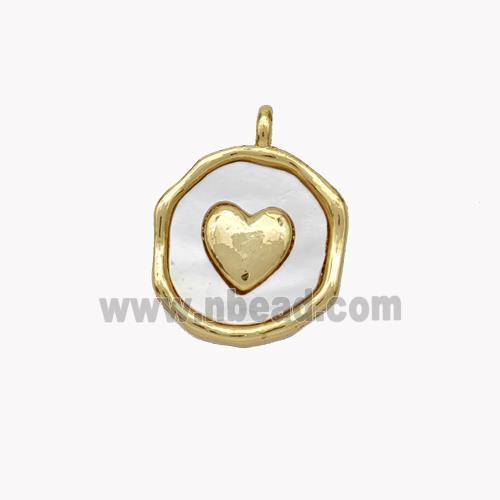 Copper Heart Pendant Pave Shell Circle Gold Plated