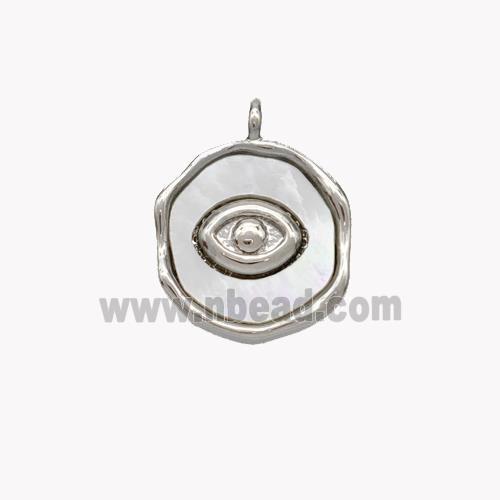 Copper Eye Pendant Pave Shell Circle Platinum Plated