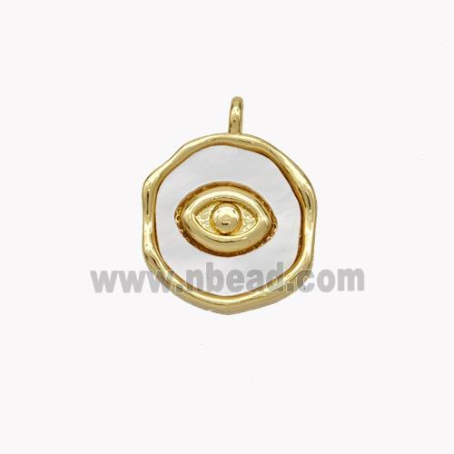 Copper Eye Pendant Pave Shell Circle Gold Plated