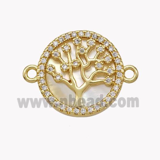 Copper Tree Of Life Connector Pave Shell Zirconia Circle 18K Gold Plated