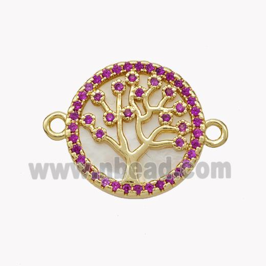 Copper Tree Of Life Connector Pave Shell Zirconia Circle 18K Gold Plated