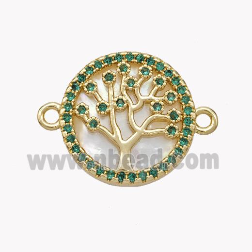 Copper Tree Of Life Connector Pave Shell Zirconia Circle 18K Gold Plated