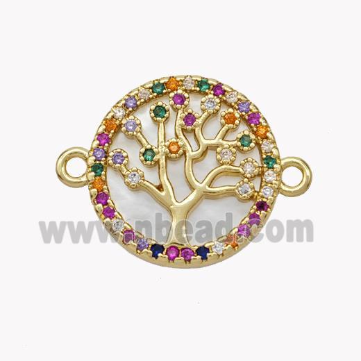 Copper Tree Of Life Connector Pave Shell Zirconia Circle 18K Gold Plated