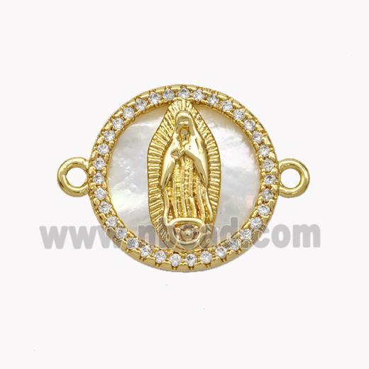 Copper Jesus Connector Pave Shell Zirconia Circle 18K Gold Plated