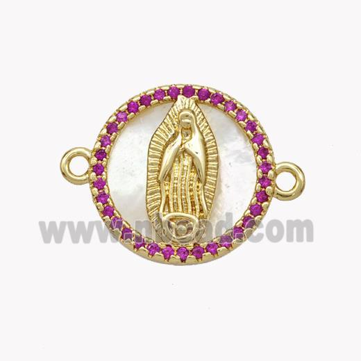 Copper Jesus Connector Pave Shell Zirconia Circle 18K Gold Plated