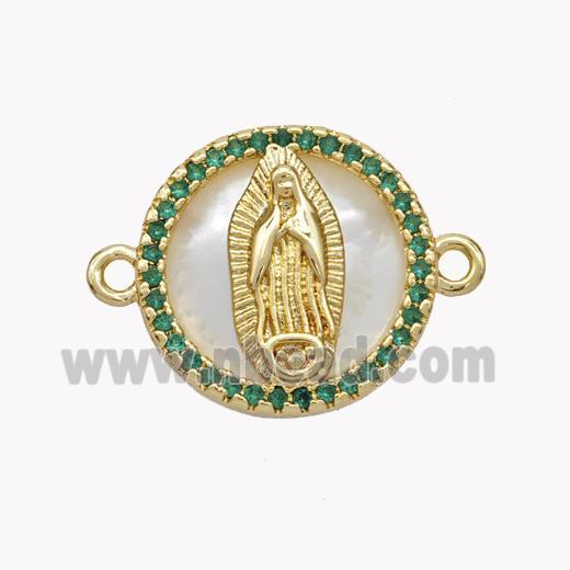 Copper Jesus Connector Pave Shell Zirconia Circle 18K Gold Plated