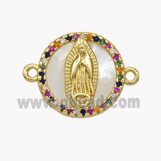 Copper Jesus Connector Pave Shell Zirconia Circle 18K Gold Plated