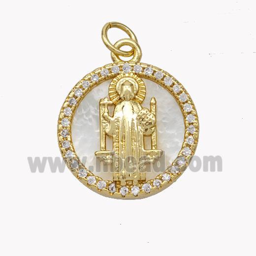 Copper Saint Jude Pendant Pave Shell Zirconia Circle 18K Gold Plated