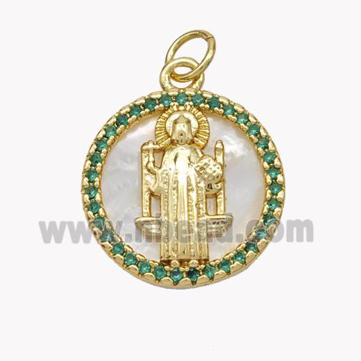 Copper Saint Jude Pendant Pave Shell Zirconia Circle 18K Gold Plated