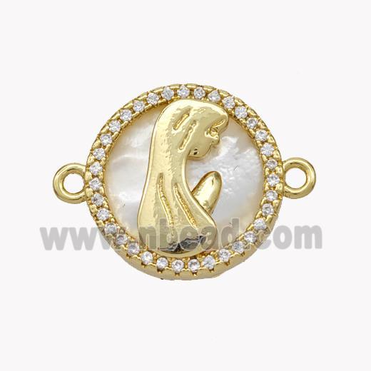 Copper Saint Connector Pave Shell Zirconia Circle 18K Gold Plated