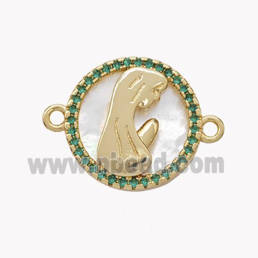 Copper Saint Connector Pave Shell Zirconia Circle 18K Gold Plated