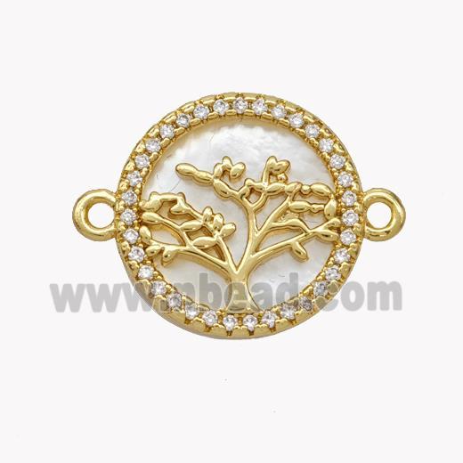 Copper Tree Connector Pave Shell Zirconia Circle 18K Gold Plated