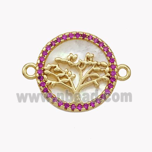 Copper Tree Connector Pave Shell Zirconia Circle 18K Gold Plated