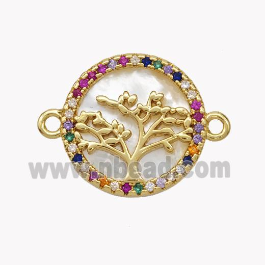 Copper Tree Connector Pave Shell Zirconia Circle 18K Gold Plated