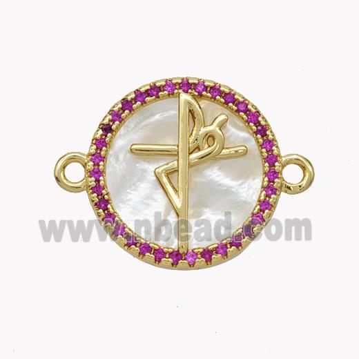 Copper Fe Connector Pave Shell Zirconia Circle 18K Gold Plated