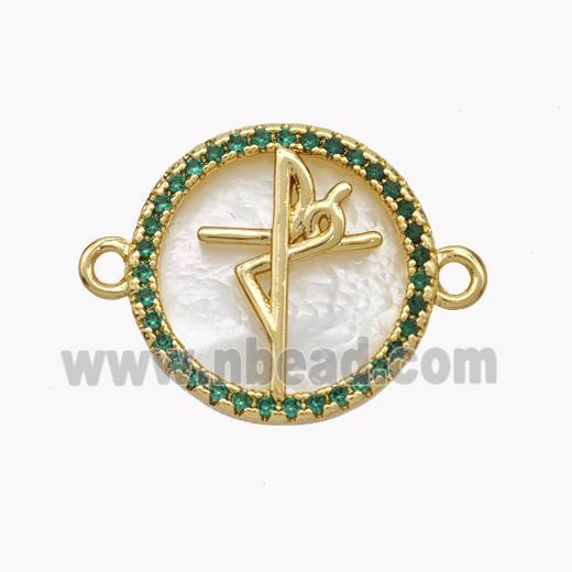 Copper Fe Connector Pave Shell Zirconia Circle 18K Gold Plated