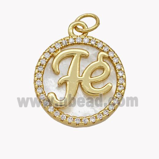 Copper Fe Pendant Pave Shell Zirconia Circle 18K Gold Plated